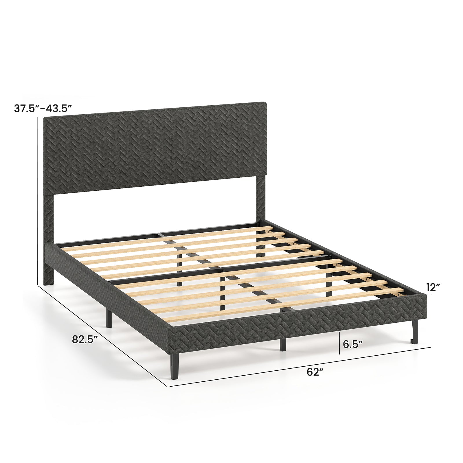 Twin/Full/Queen Size Velvet Bed Frame Upholstered Platform Bed with Chevron Headboard Gray-Queen Simple Bed Frame at Gallery Canada
