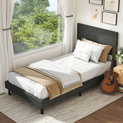Twin/Full/Queen Size Velvet Bed Frame Upholstered Platform Bed with Chevron Headboard Gray-Twin Simple Bed Frame at Gallery Canada