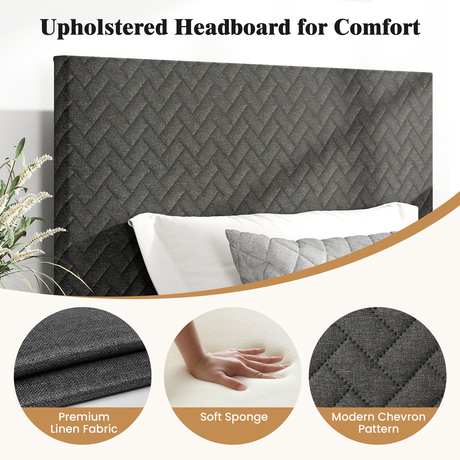 Twin/Full/Queen Size Velvet Bed Frame Upholstered Platform Bed with Chevron Headboard Gray-Twin Simple Bed Frame at Gallery Canada