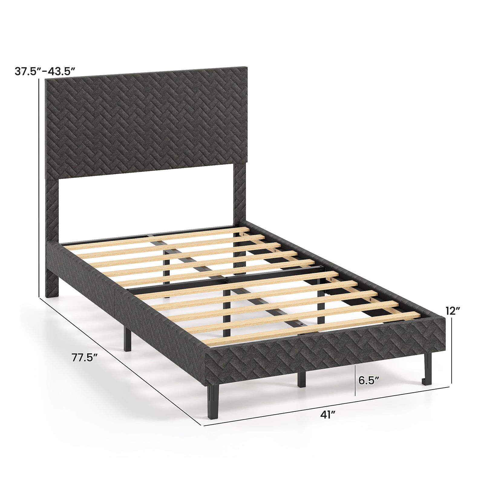 Twin/Full/Queen Size Velvet Bed Frame Upholstered Platform Bed with Chevron Headboard Gray-Twin Simple Bed Frame at Gallery Canada