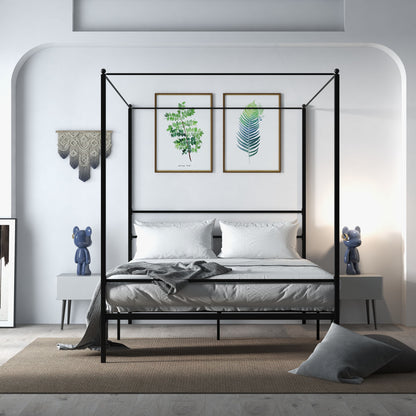 Queen Size Metal Canopy Bed Frame With Slat Support, Black Simple Bed Frame at Gallery Canada