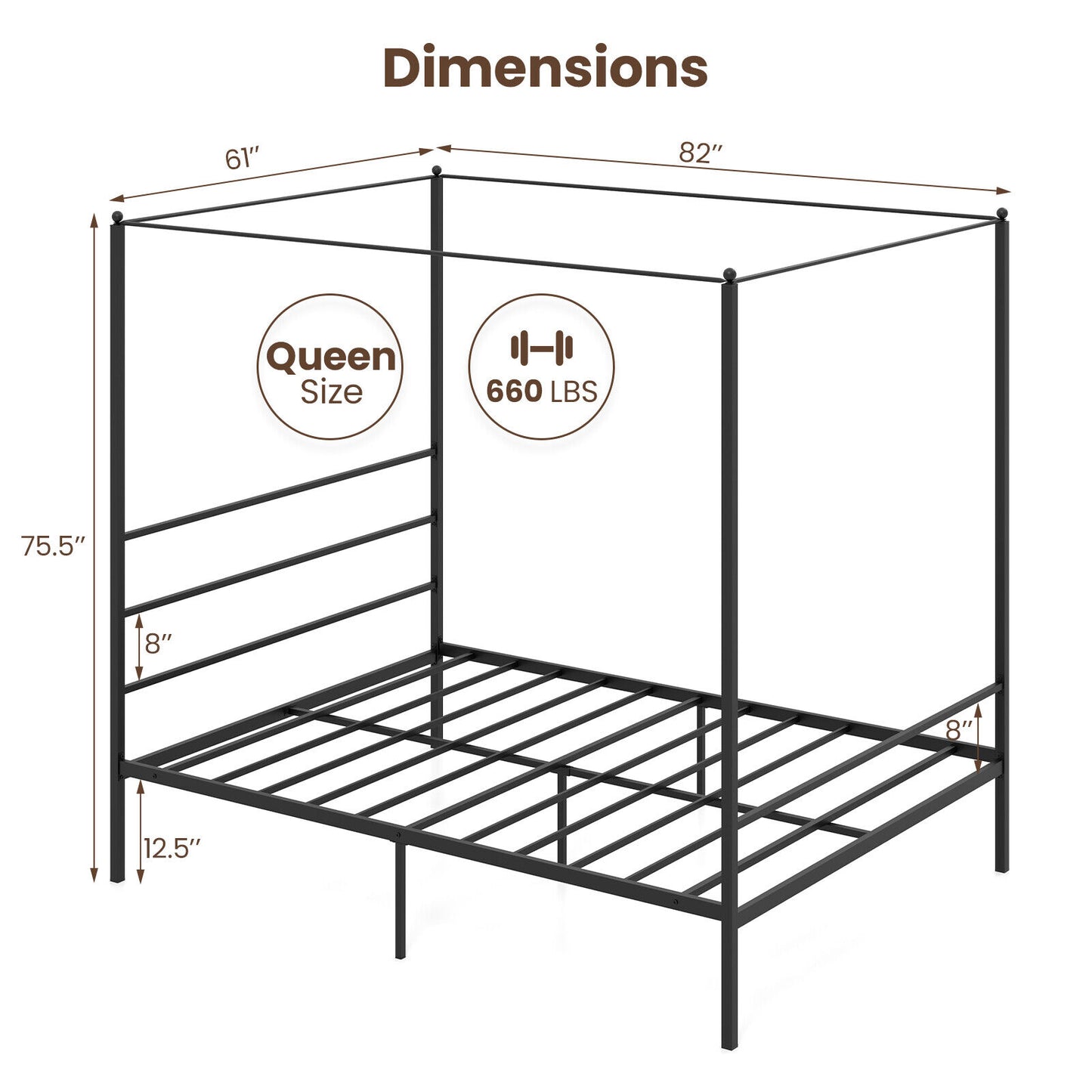 Queen Size Metal Canopy Bed Frame With Slat Support, Black Simple Bed Frame at Gallery Canada