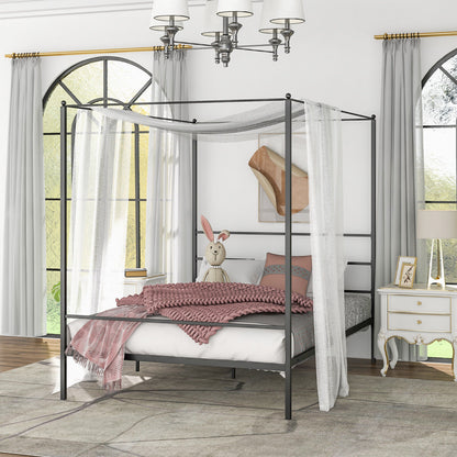 Queen Size Metal Canopy Bed Frame With Slat Support, Black Simple Bed Frame at Gallery Canada