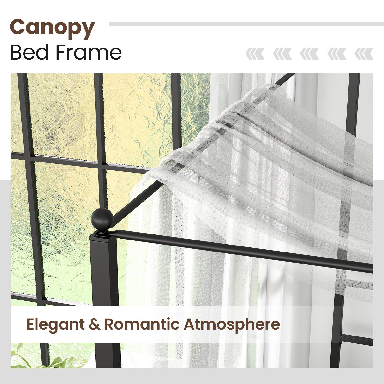 Queen Size Metal Canopy Bed Frame With Slat Support, Black Simple Bed Frame at Gallery Canada