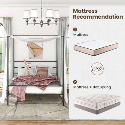 Queen Size Metal Canopy Bed Frame With Slat Support, Black Simple Bed Frame at Gallery Canada