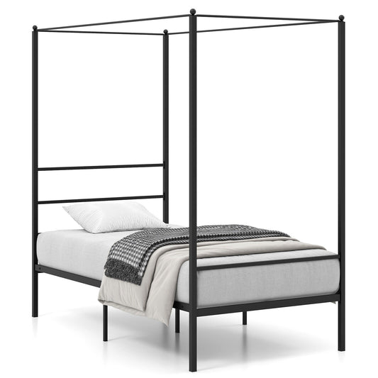 Twin Size Metal Canopy Bed Frame With Slat Support, Black Simple Bed Frame Black at Gallery Canada