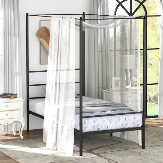 Twin Size Metal Canopy Bed Frame With Slat Support, Black Simple Bed Frame Black at Gallery Canada