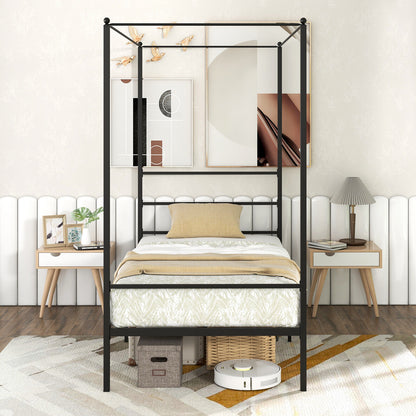 Twin Size Metal Canopy Bed Frame With Slat Support, Black Simple Bed Frame at Gallery Canada