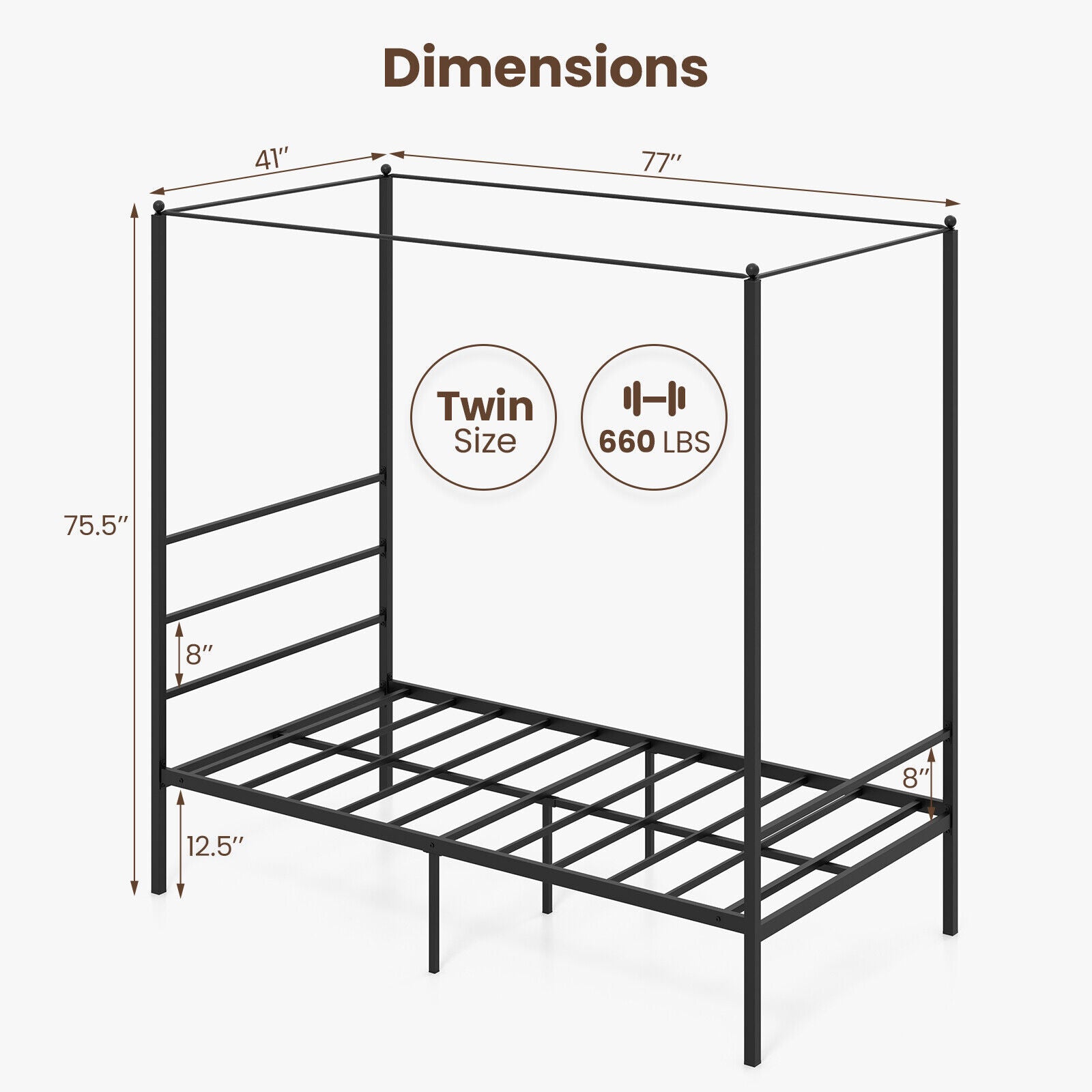 Twin Size Metal Canopy Bed Frame With Slat Support, Black Simple Bed Frame at Gallery Canada