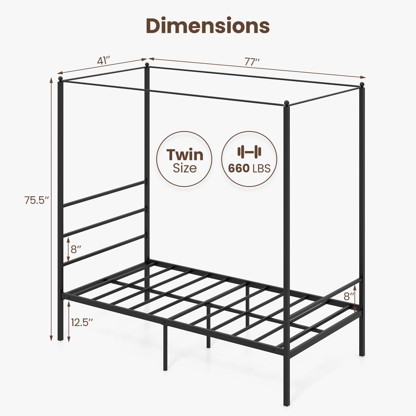 Twin Size Metal Canopy Bed Frame With Slat Support, Black Simple Bed Frame at Gallery Canada