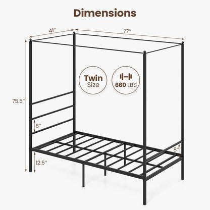 Twin Size Metal Canopy Bed Frame With Slat Support, Black Simple Bed Frame at Gallery Canada