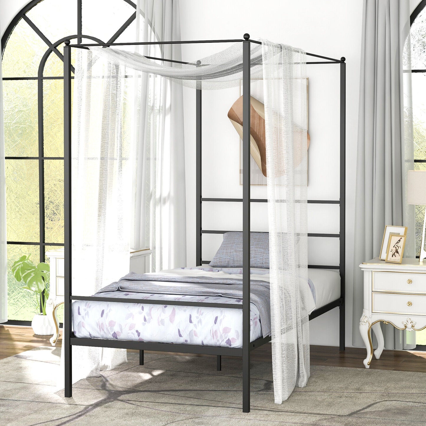 Twin Size Metal Canopy Bed Frame With Slat Support, Black Simple Bed Frame at Gallery Canada