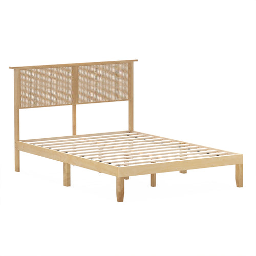 Twin Full Queen Bed Frame With Rattan Headboard, Full Size, Natural
