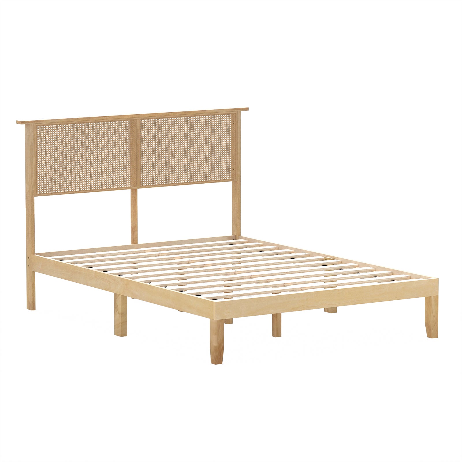 Twin Full Queen Bed Frame With Rattan Headboard, Full Size, Natural Simple Bed Frame at Gallery Canada