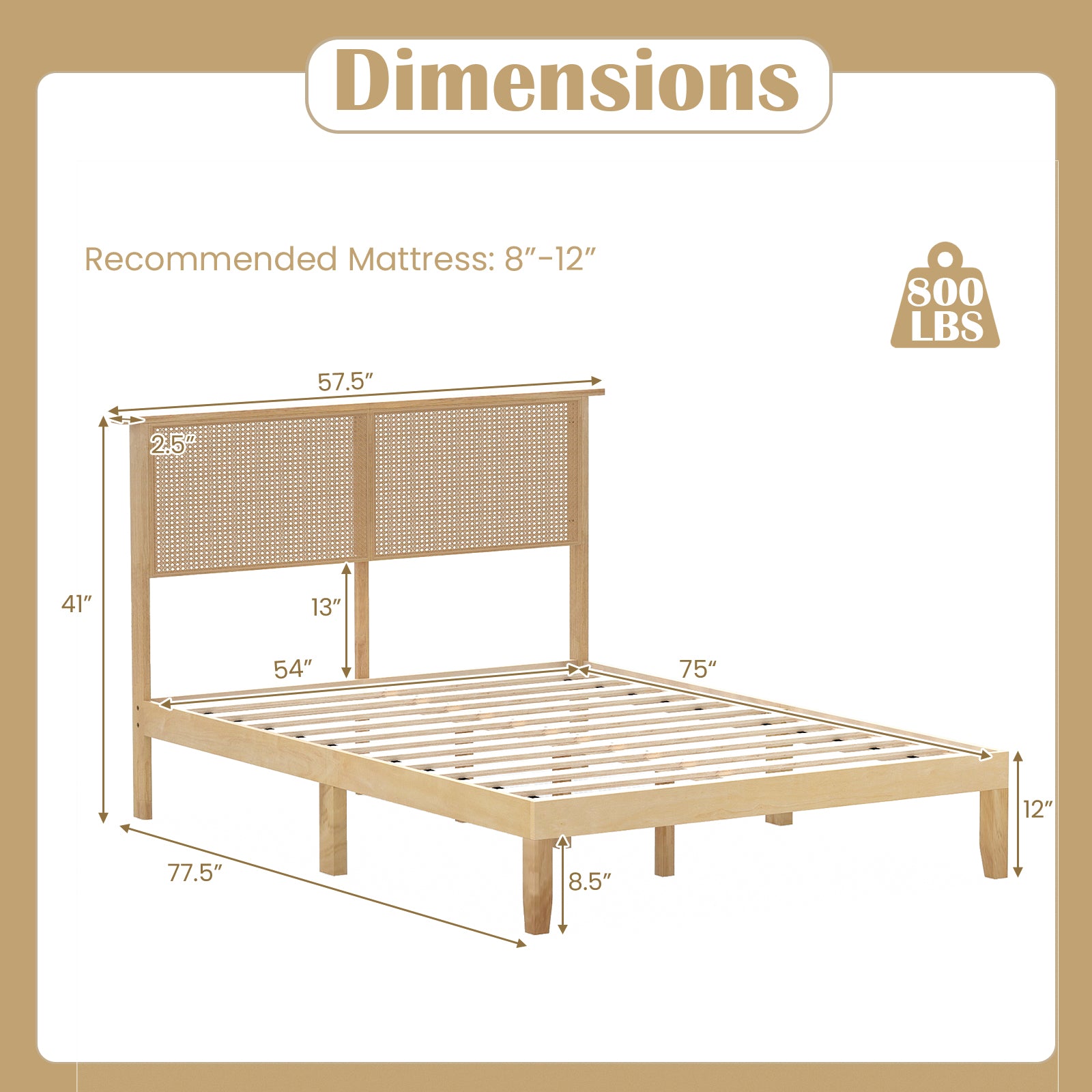 Twin Full Queen Bed Frame With Rattan Headboard, Full Size, Natural Simple Bed Frame at Gallery Canada