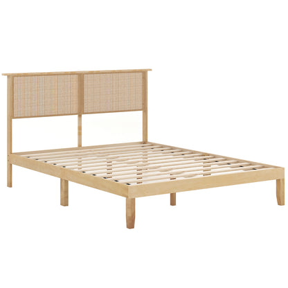 Queen Size Bed Frame With Rattan Headboard, Natural Simple Bed Frame at Gallery Canada