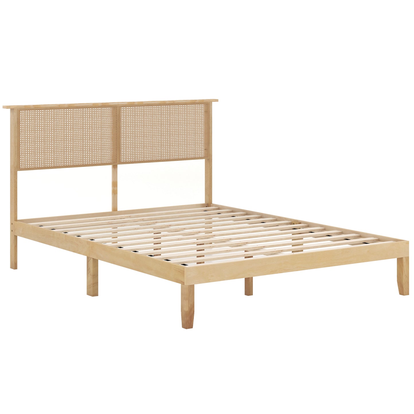 Queen Size Bed Frame With Rattan Headboard, Natural Simple Bed Frame Natural at Gallery Canada