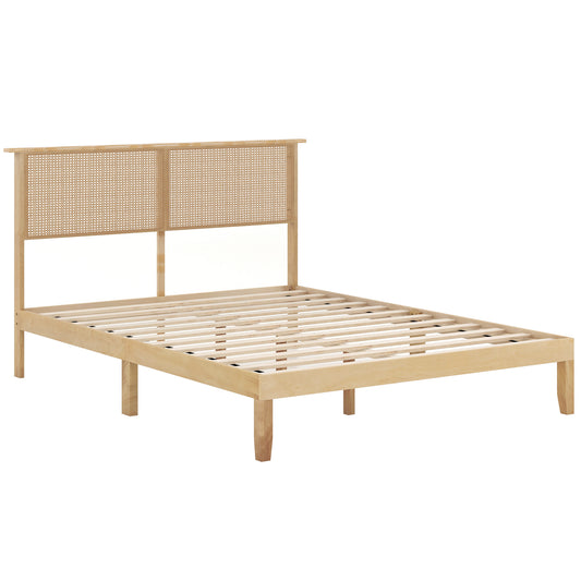 Queen Size Bed Frame With Rattan Headboard, Natural Simple Bed Frame Natural at Gallery Canada