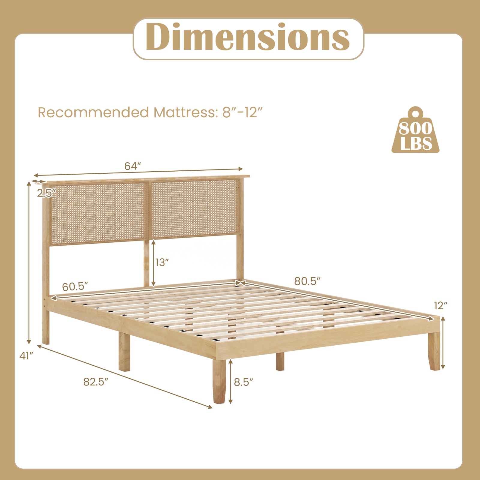 Queen Size Bed Frame With Rattan Headboard, Natural Simple Bed Frame at Gallery Canada
