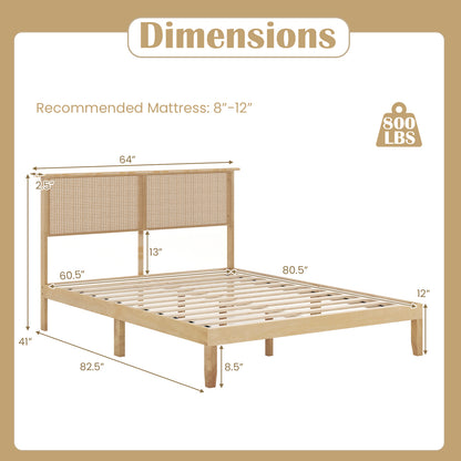 Queen Size Bed Frame With Rattan Headboard, Natural Simple Bed Frame at Gallery Canada