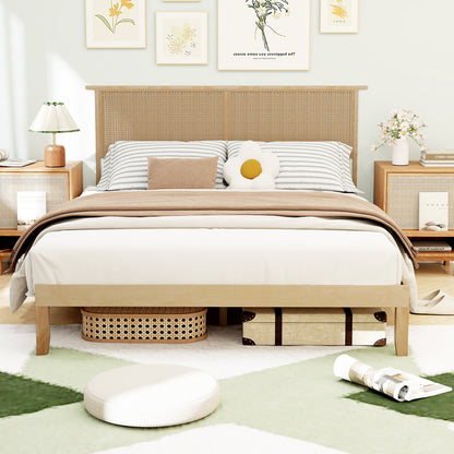Queen Size Bed Frame With Rattan Headboard, Natural Simple Bed Frame at Gallery Canada
