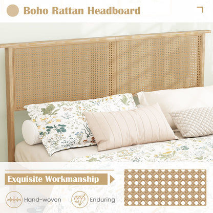 Queen Size Bed Frame With Rattan Headboard, Natural Simple Bed Frame at Gallery Canada