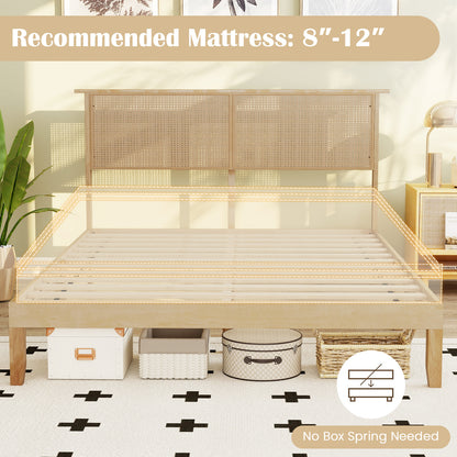 Queen Size Bed Frame With Rattan Headboard, Natural Simple Bed Frame at Gallery Canada