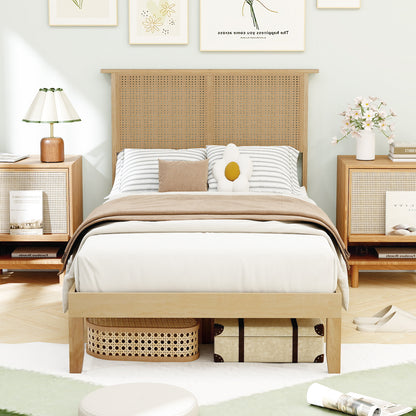 Twin Size Bed Frame With Rattan Headboard, Natural Simple Bed Frame at Gallery Canada