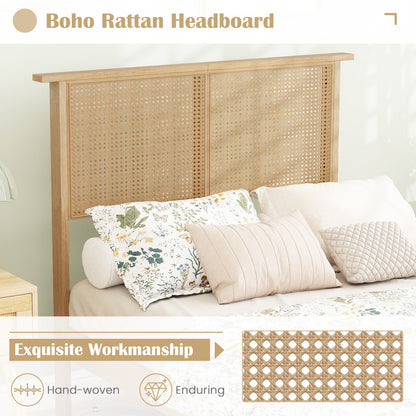 Twin Size Bed Frame With Rattan Headboard, Natural Simple Bed Frame at Gallery Canada