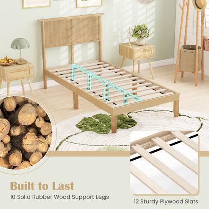 Twin Size Bed Frame With Rattan Headboard, Natural Simple Bed Frame at Gallery Canada