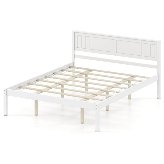 Twin/Full/Queen Size Sturdy Wooden Bed Frame with Headboard and Slat Support-Queen Size, White