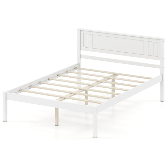 Full Size Sturdy Wooden Bed Frame With Headboard And Slat Support, White Simple Bed Frame White at Gallery Canada