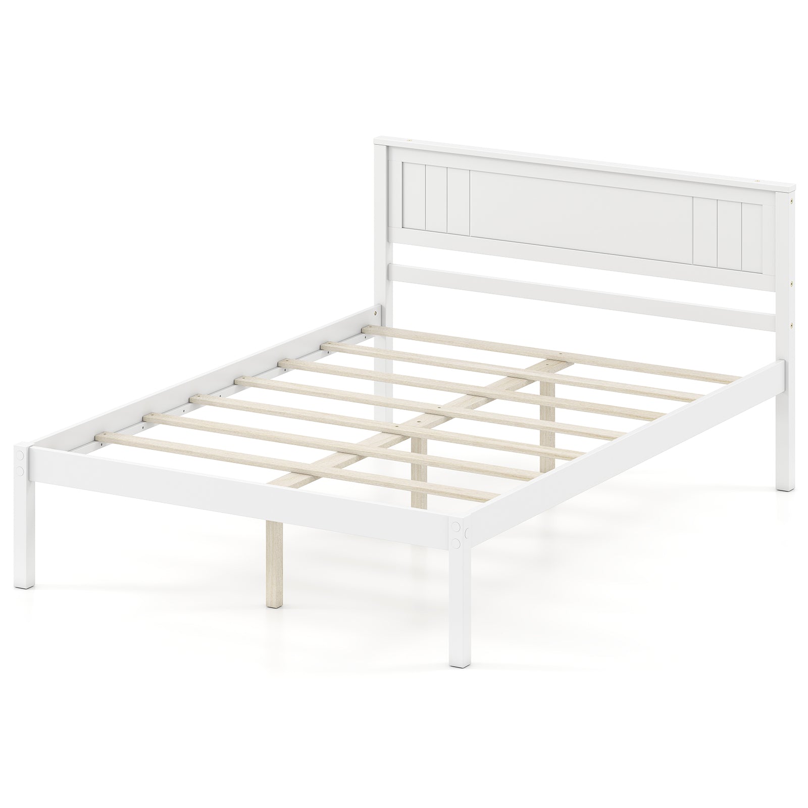 Full Size Sturdy Wooden Bed Frame With Headboard And Slat Support, White Simple Bed Frame White at Gallery Canada