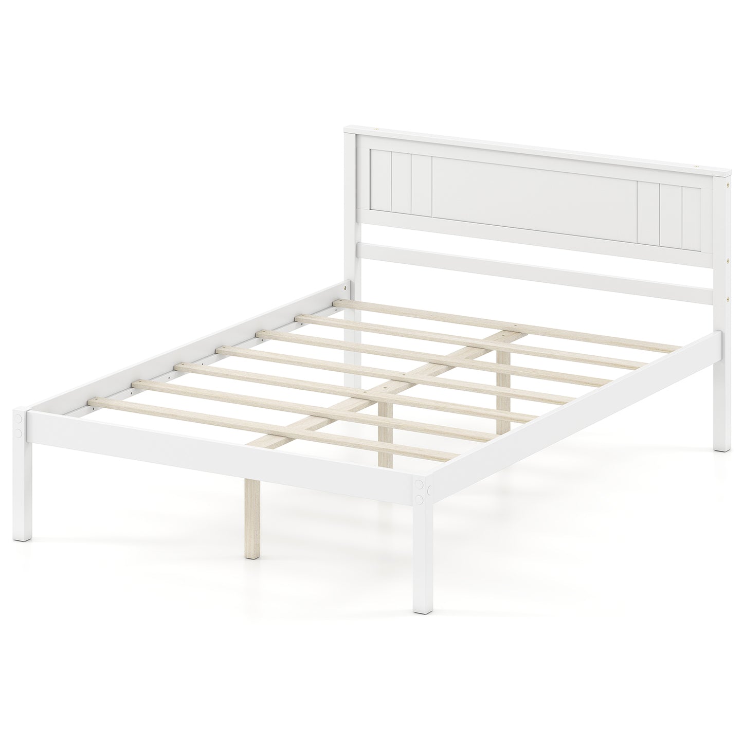 Full Size Sturdy Wooden Bed Frame With Headboard And Slat Support, White Simple Bed Frame White at Gallery Canada