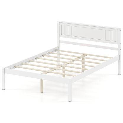 Full Size Sturdy Wooden Bed Frame With Headboard And Slat Support, White Simple Bed Frame White at Gallery Canada
