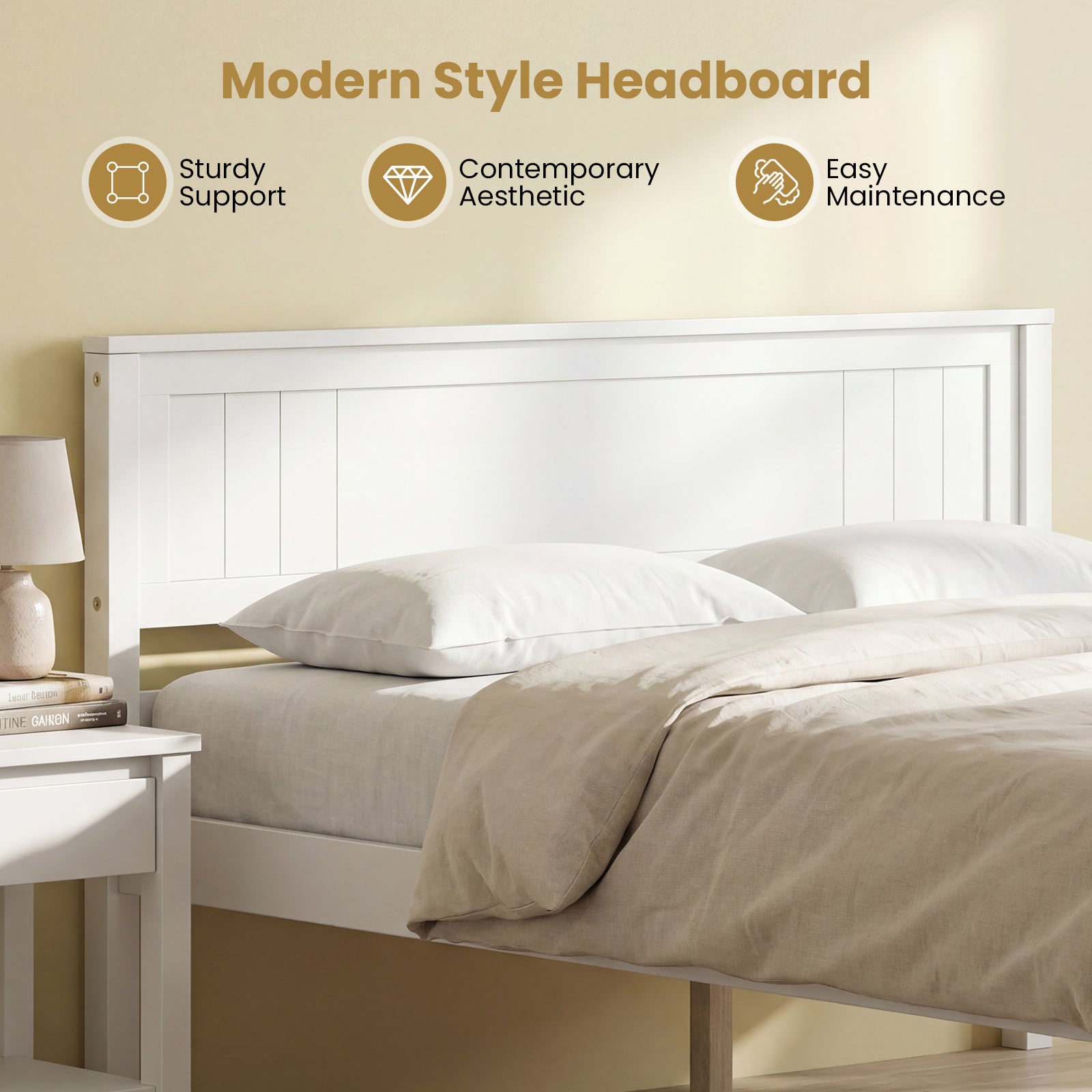 Full Size Sturdy Wooden Bed Frame With Headboard And Slat Support, White Simple Bed Frame at Gallery Canada