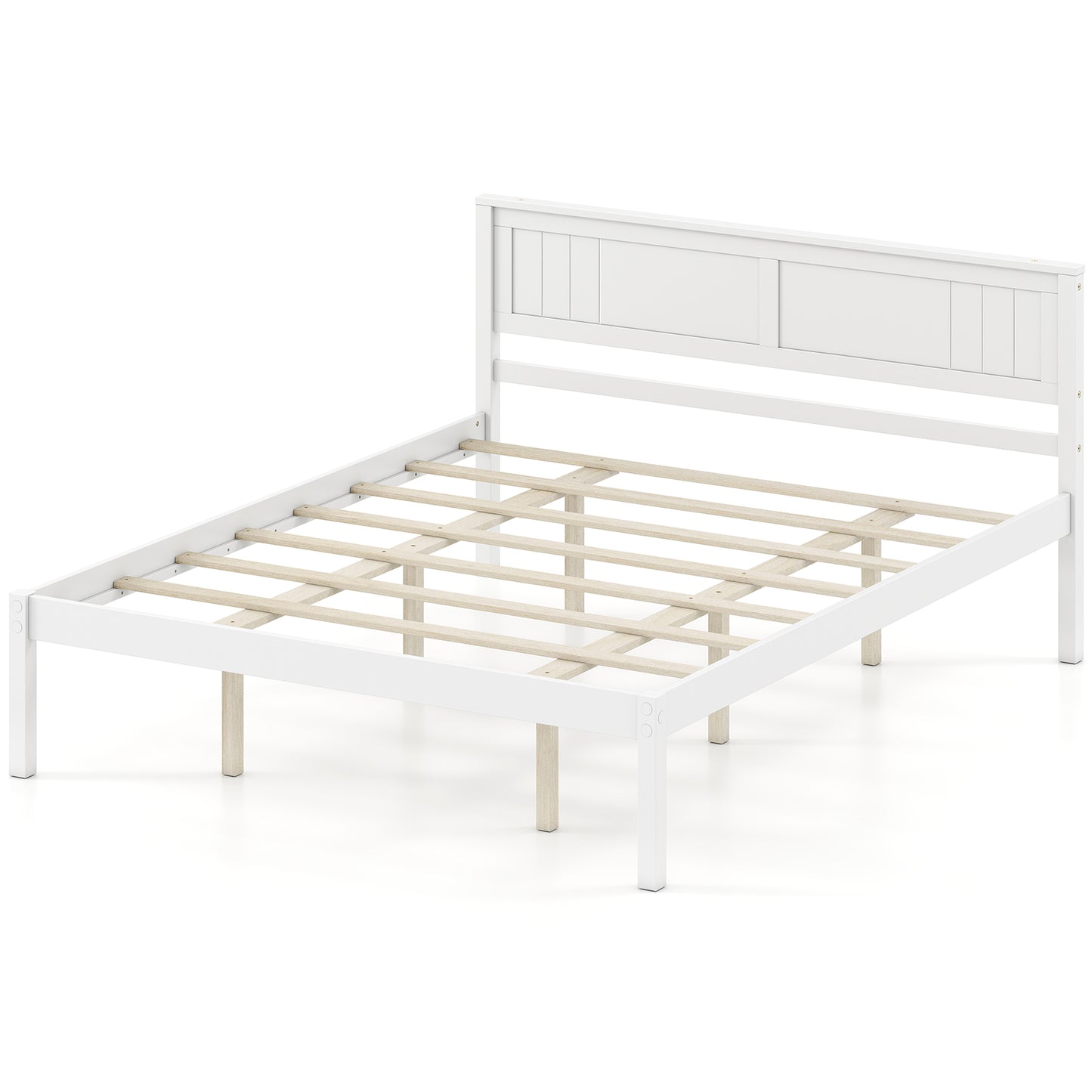 Twin/Full/Queen Size Sturdy Wooden Bed Frame with Headboard and Slat Support-Queen Size, White Simple Bed Frame White at Gallery Canada
