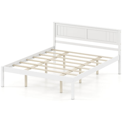 Twin/Full/Queen Size Sturdy Wooden Bed Frame with Headboard and Slat Support-Queen Size, White Simple Bed Frame White at Gallery Canada
