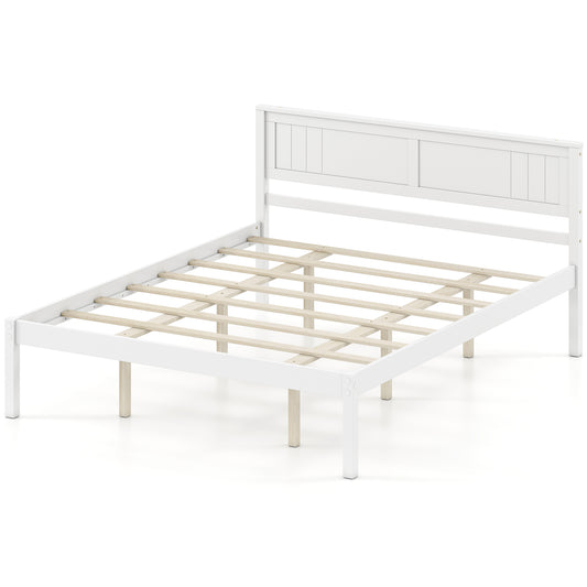 Twin/Full/Queen Size Sturdy Wooden Bed Frame with Headboard and Slat Support-Queen Size, White Simple Bed Frame White at Gallery Canada