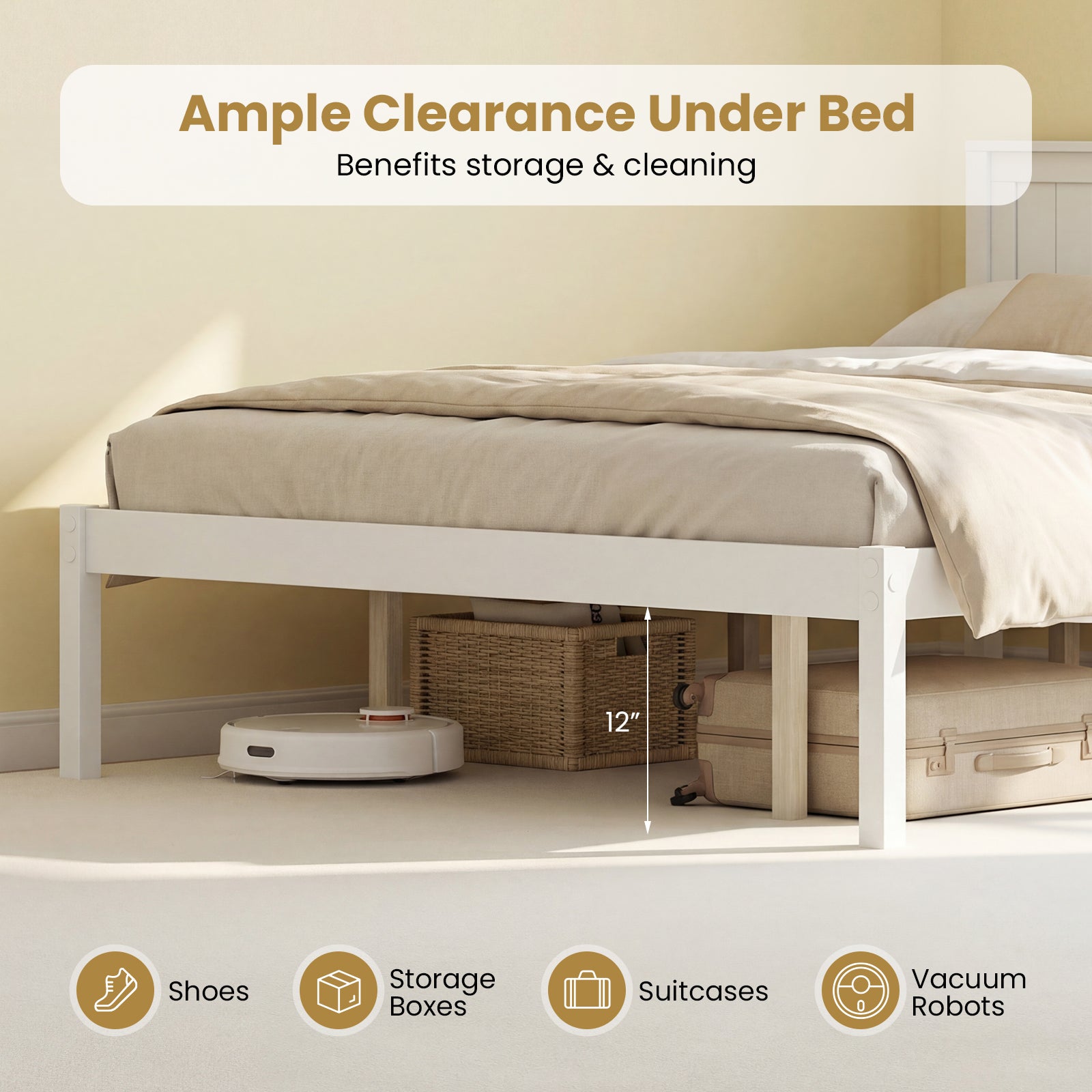 Twin/Full/Queen Size Sturdy Wooden Bed Frame with Headboard and Slat Support-Queen Size, White Simple Bed Frame at Gallery Canada