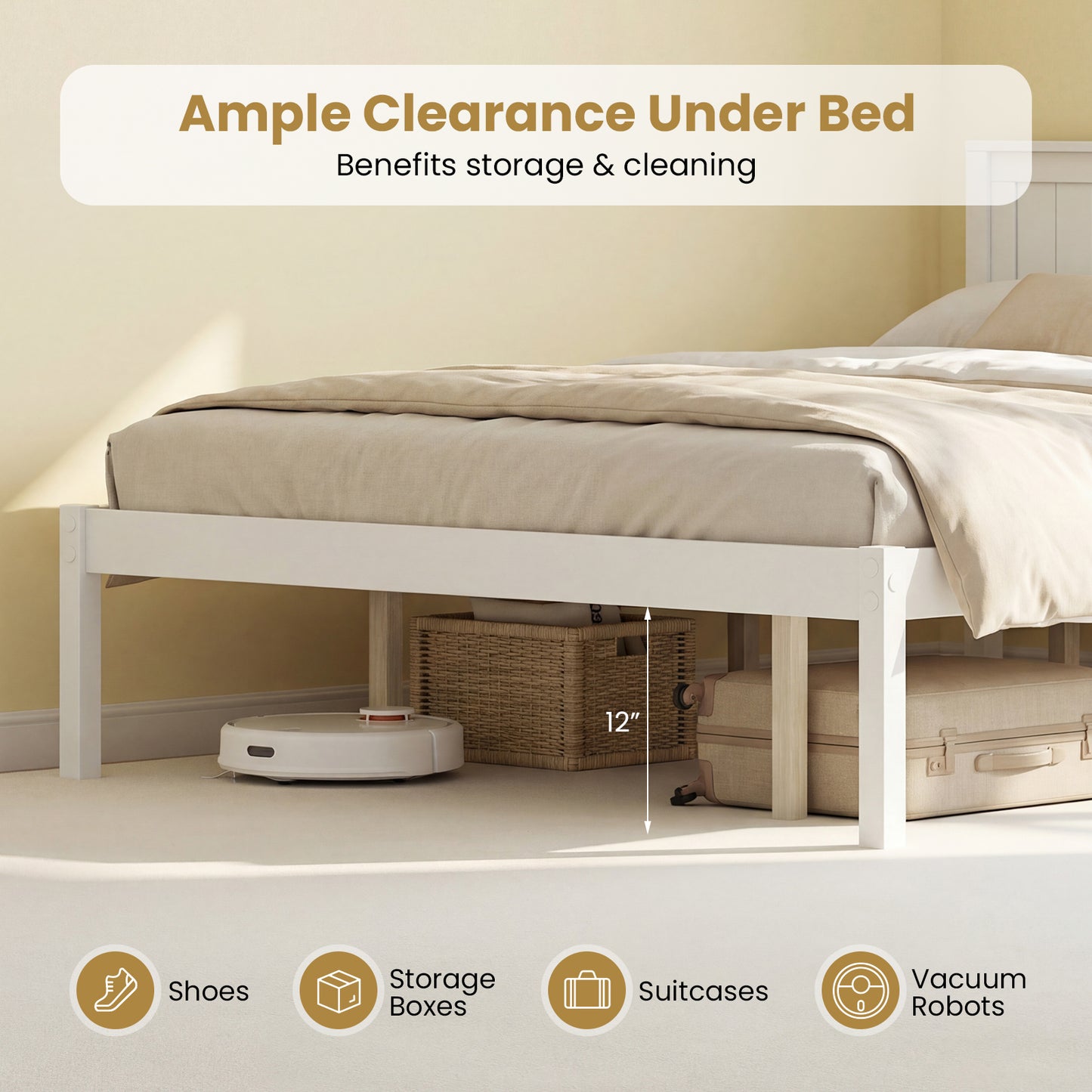 Twin/Full/Queen Size Sturdy Wooden Bed Frame with Headboard and Slat Support-Queen Size, White Simple Bed Frame at Gallery Canada