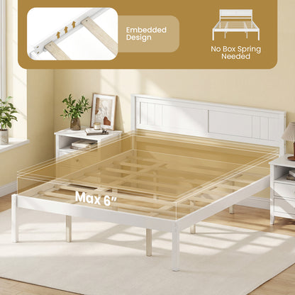 Twin/Full/Queen Size Sturdy Wooden Bed Frame with Headboard and Slat Support-Queen Size, White Simple Bed Frame at Gallery Canada