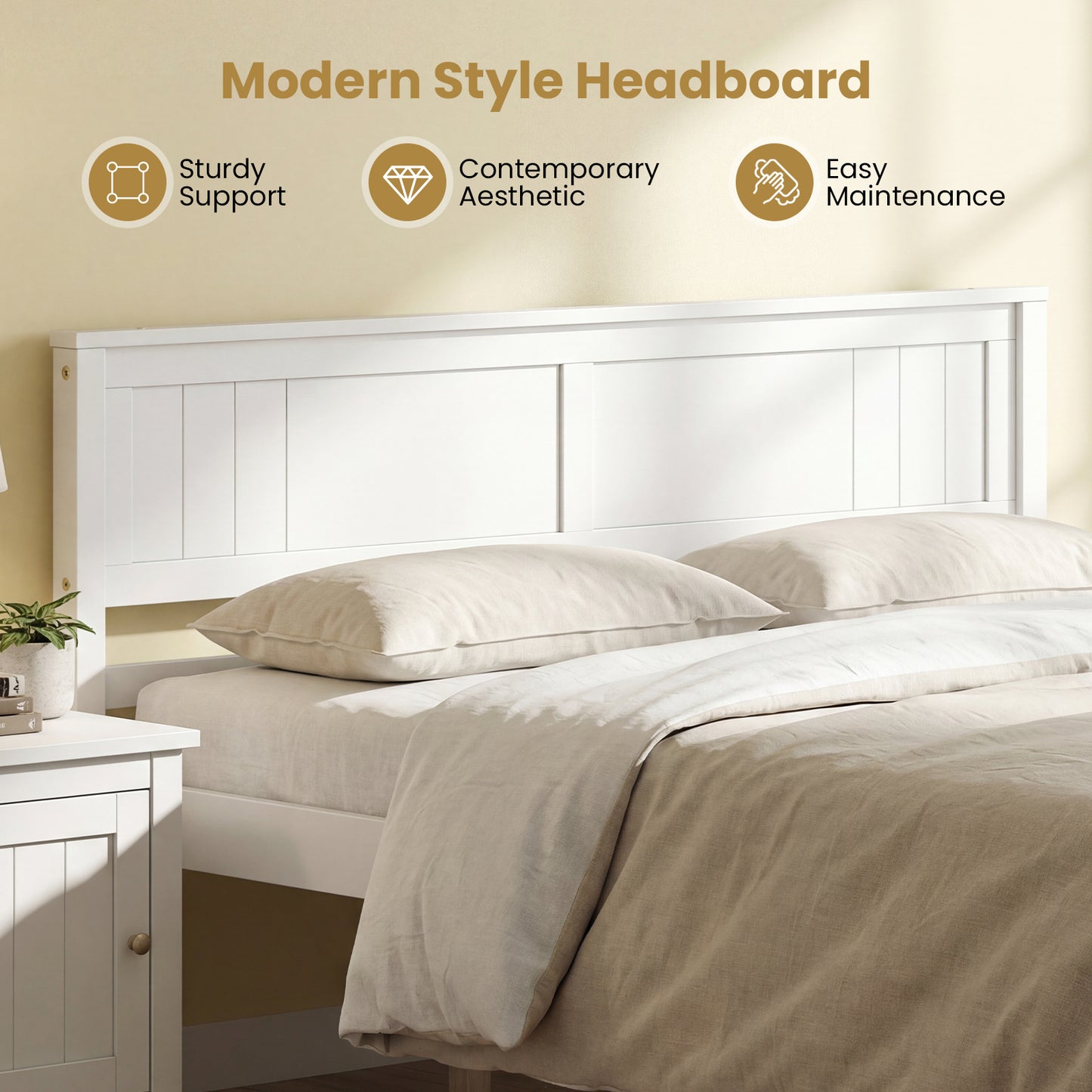Twin/Full/Queen Size Sturdy Wooden Bed Frame with Headboard and Slat Support-Queen Size, White Simple Bed Frame at Gallery Canada