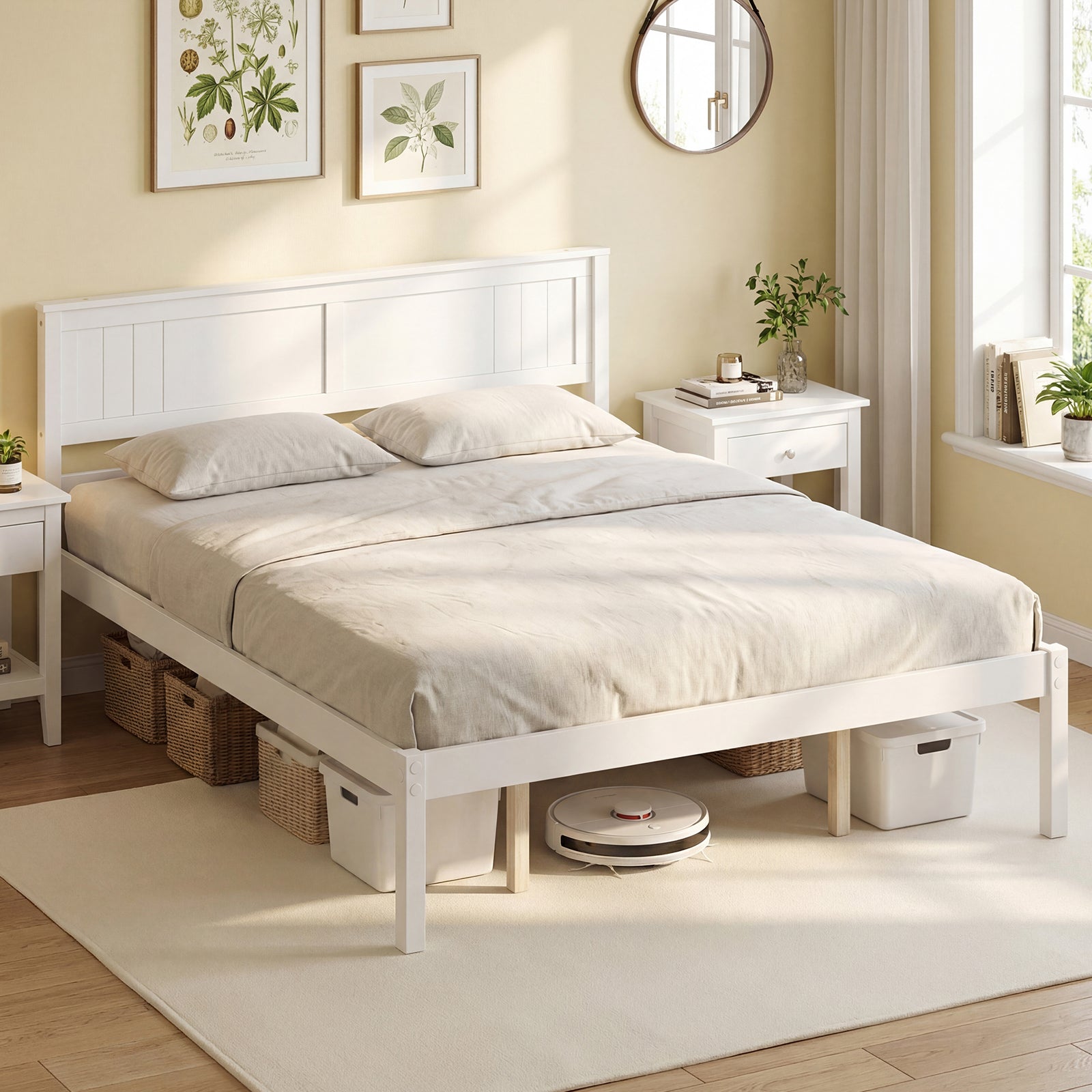 Twin/Full/Queen Size Sturdy Wooden Bed Frame with Headboard and Slat Support-Queen Size, White Simple Bed Frame at Gallery Canada