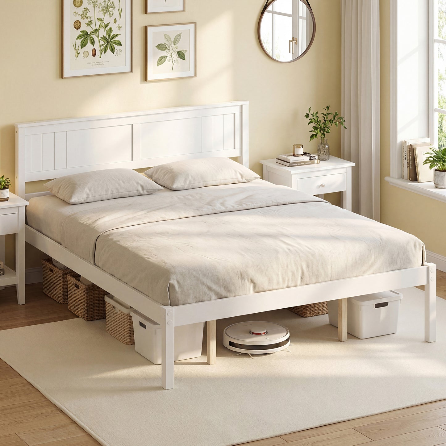 Twin/Full/Queen Size Sturdy Wooden Bed Frame with Headboard and Slat Support-Queen Size, White Simple Bed Frame at Gallery Canada