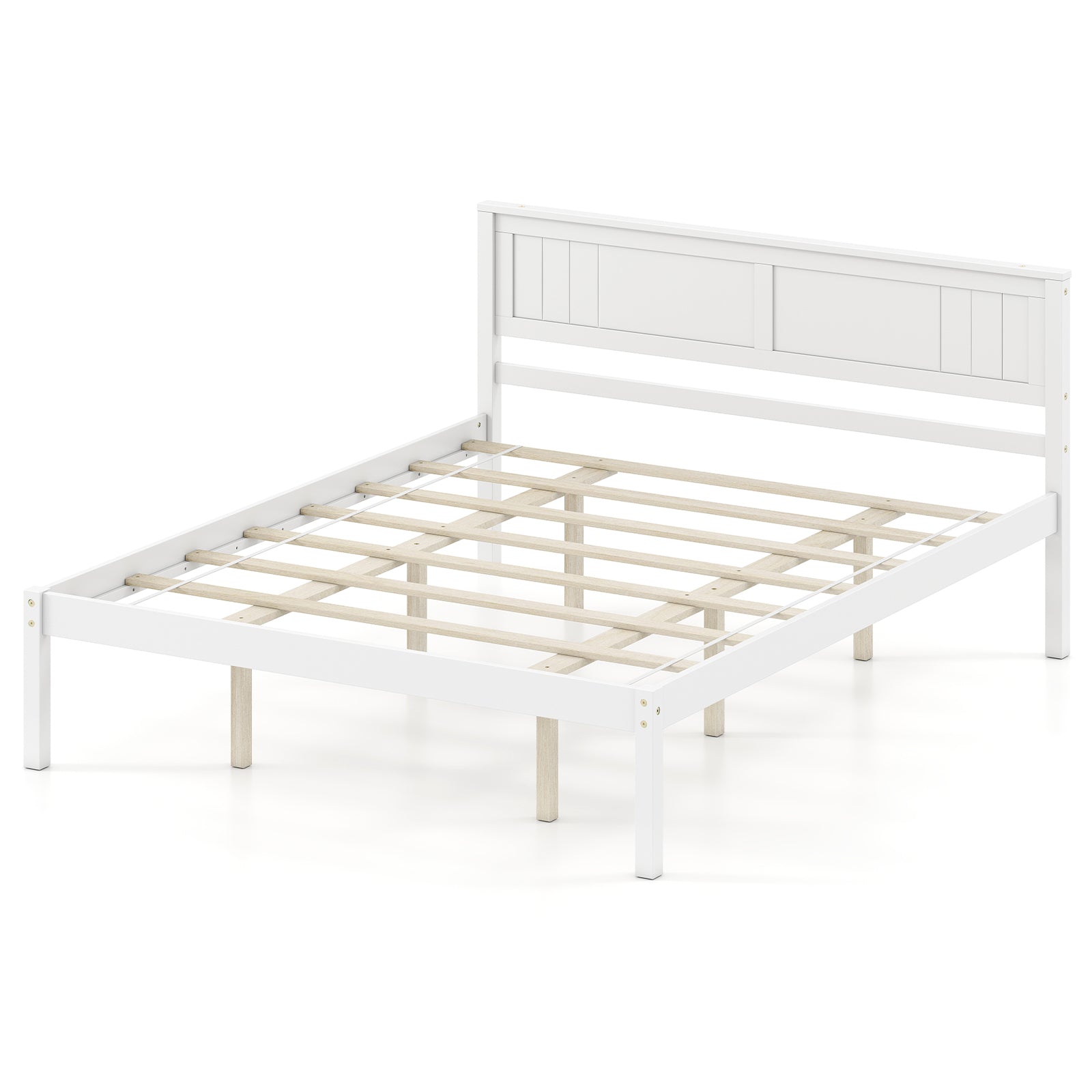 Twin/Full/Queen Size Sturdy Wooden Bed Frame with Headboard and Slat Support-Twin Size, White Simple Bed Frame at Gallery Canada