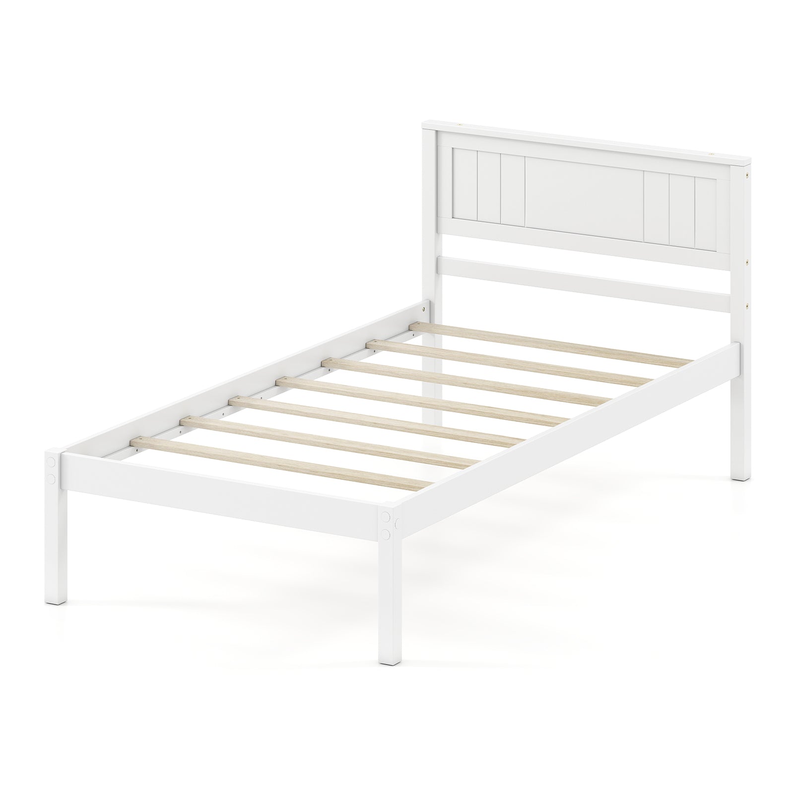 Twin/Full/Queen Size Sturdy Wooden Bed Frame with Headboard and Slat Support-Twin Size, White Simple Bed Frame White at Gallery Canada