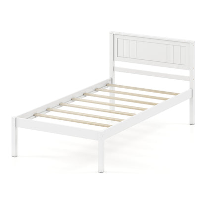 Twin/Full/Queen Size Sturdy Wooden Bed Frame with Headboard and Slat Support-Twin Size, White Simple Bed Frame White at Gallery Canada