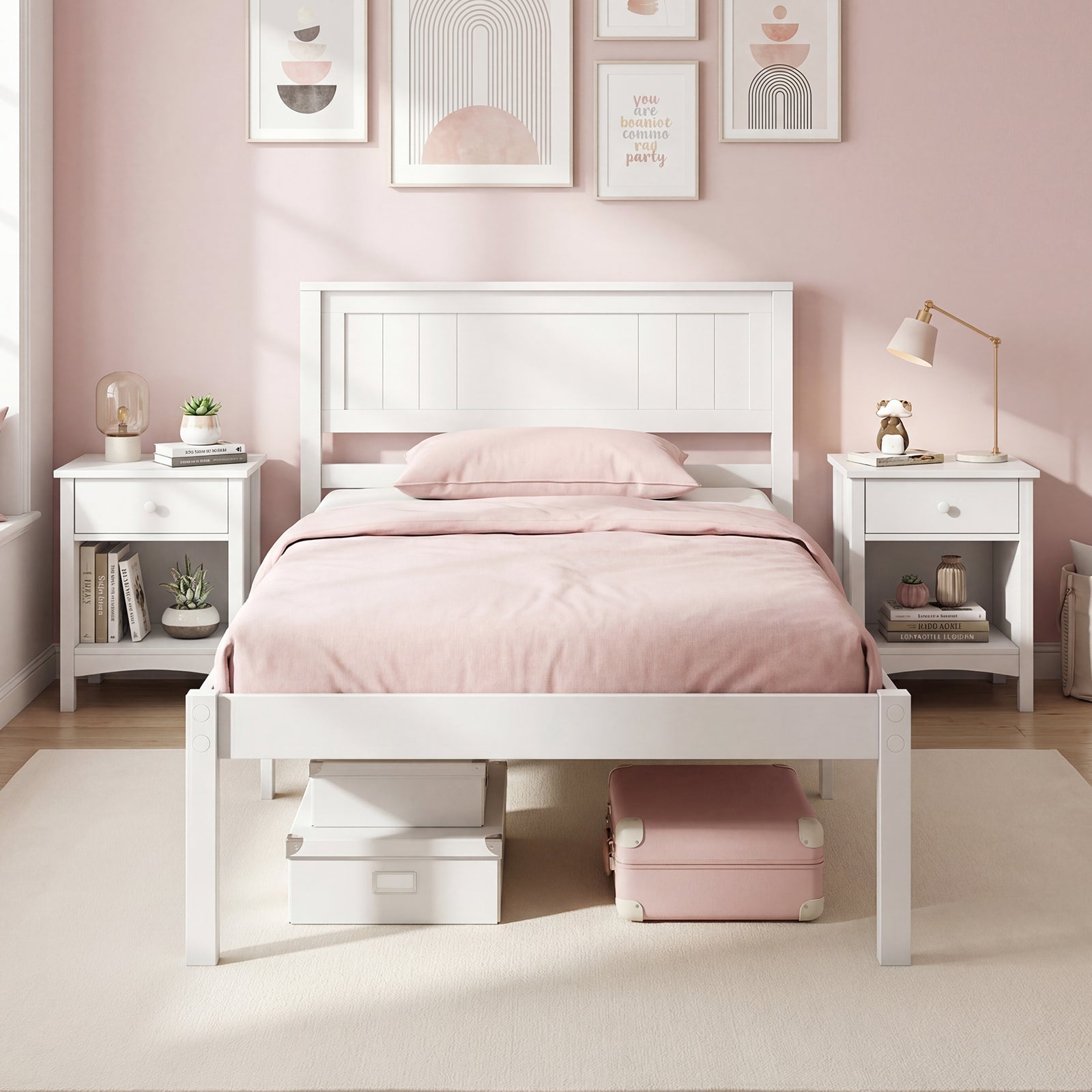 Twin/Full/Queen Size Sturdy Wooden Bed Frame with Headboard and Slat Support-Twin Size, White Simple Bed Frame at Gallery Canada