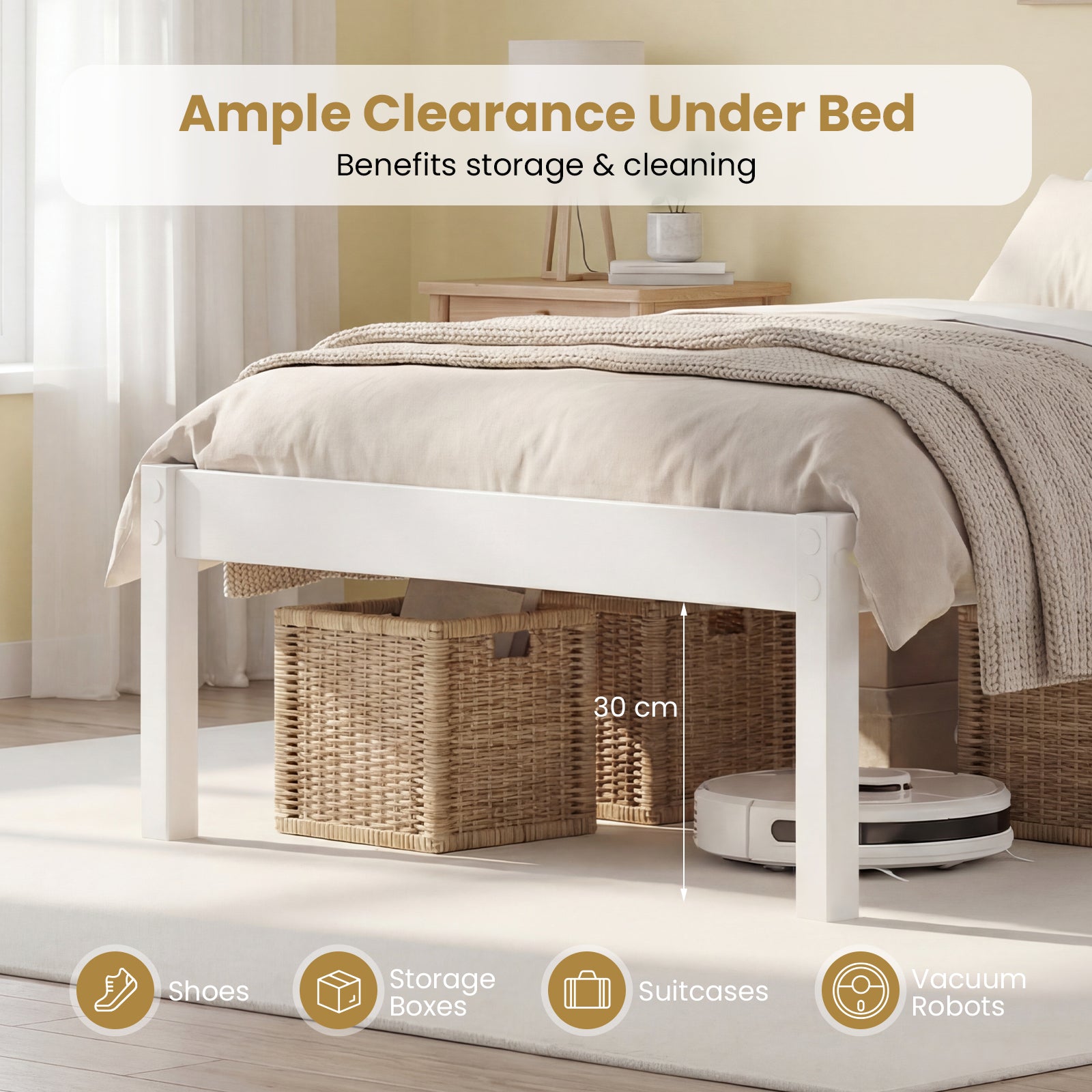 Twin/Full/Queen Size Sturdy Wooden Bed Frame with Headboard and Slat Support-Twin Size, White Simple Bed Frame at Gallery Canada